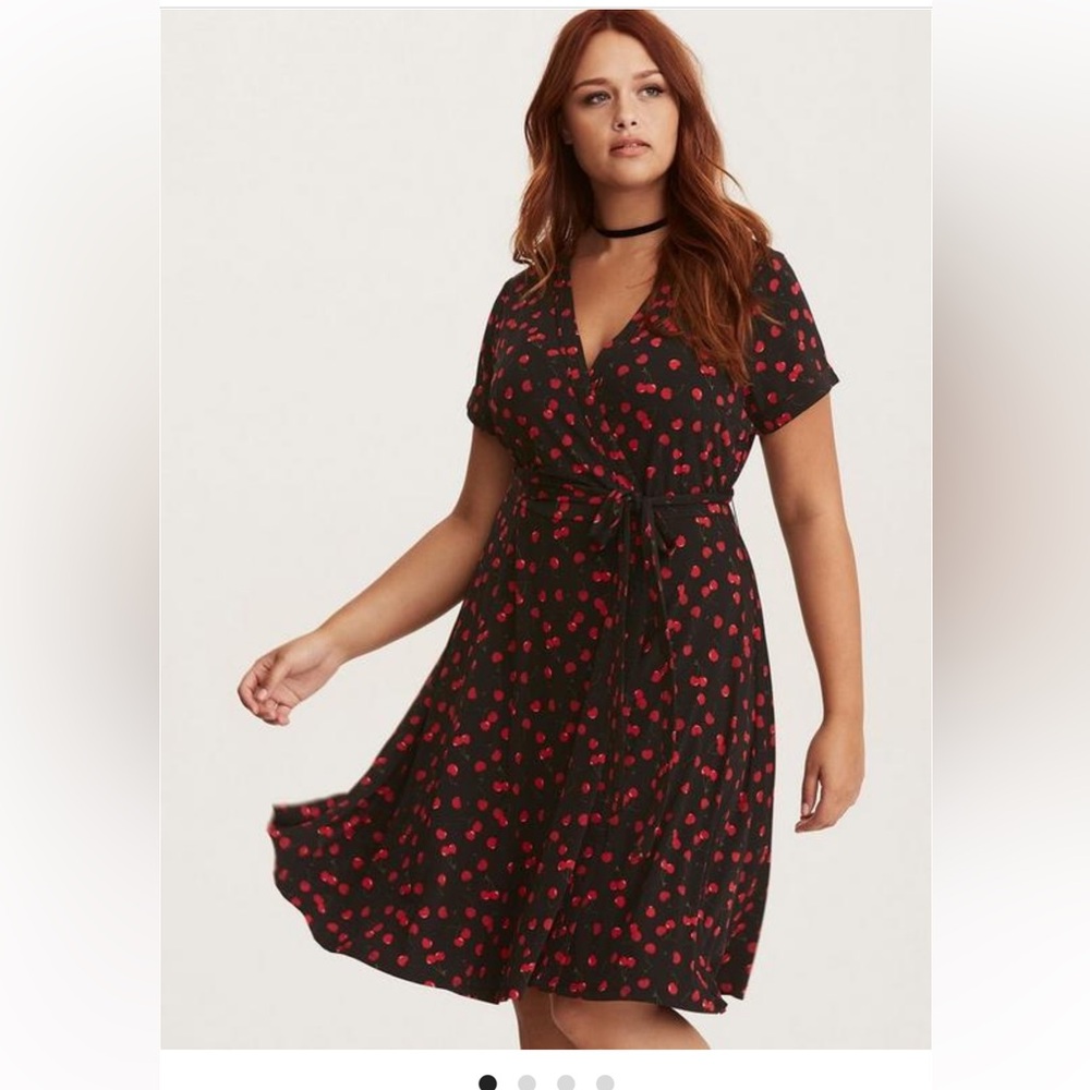 Torrid Black Dress with Red Cherry Pattern